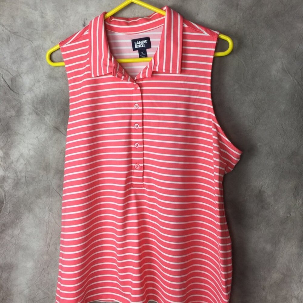 Lands' End ~ Sleeveless Women's Striped Polo Shirt 1x